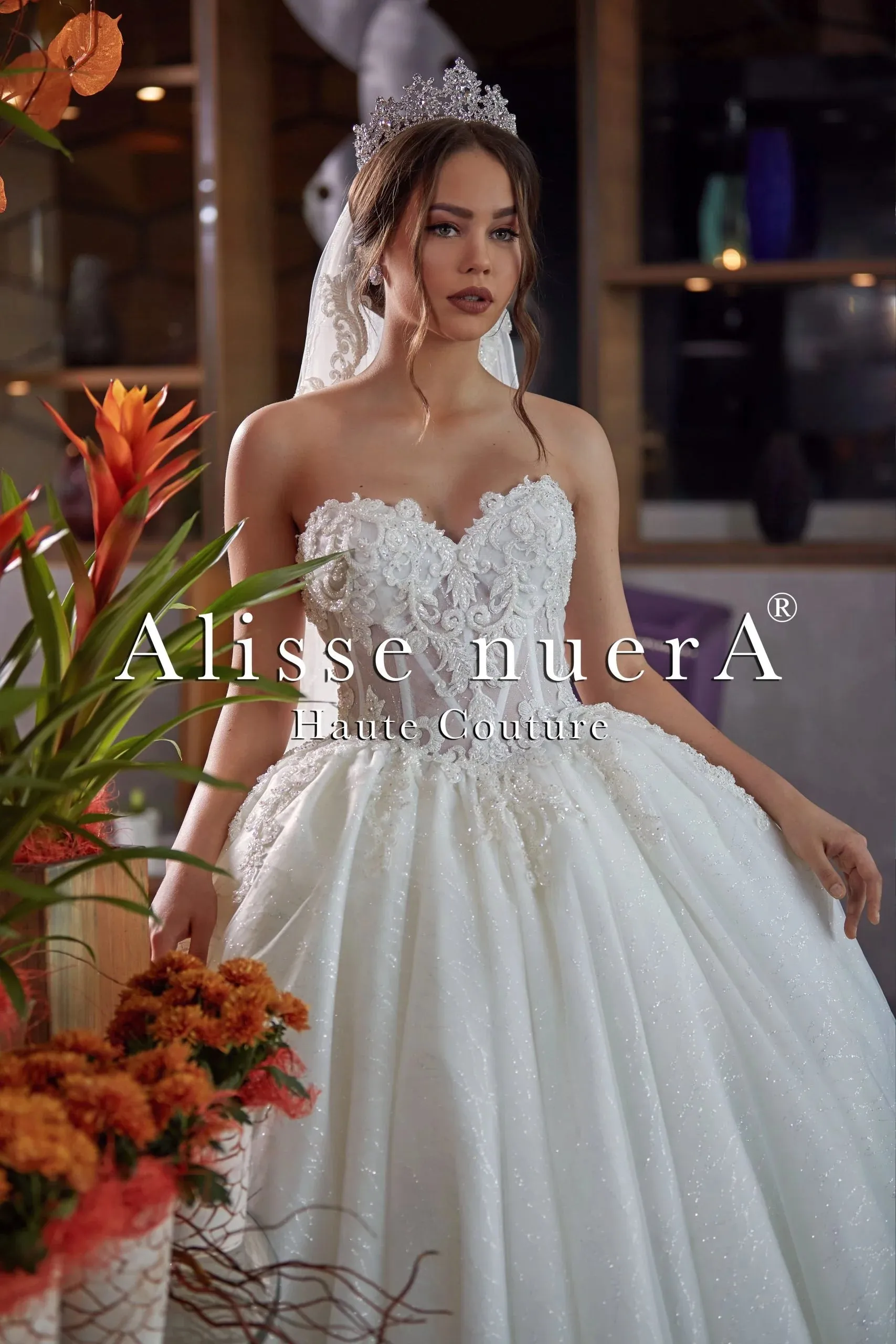 Corset Bodice Wedding Dress with Shimmering Tulle Princess Skirt