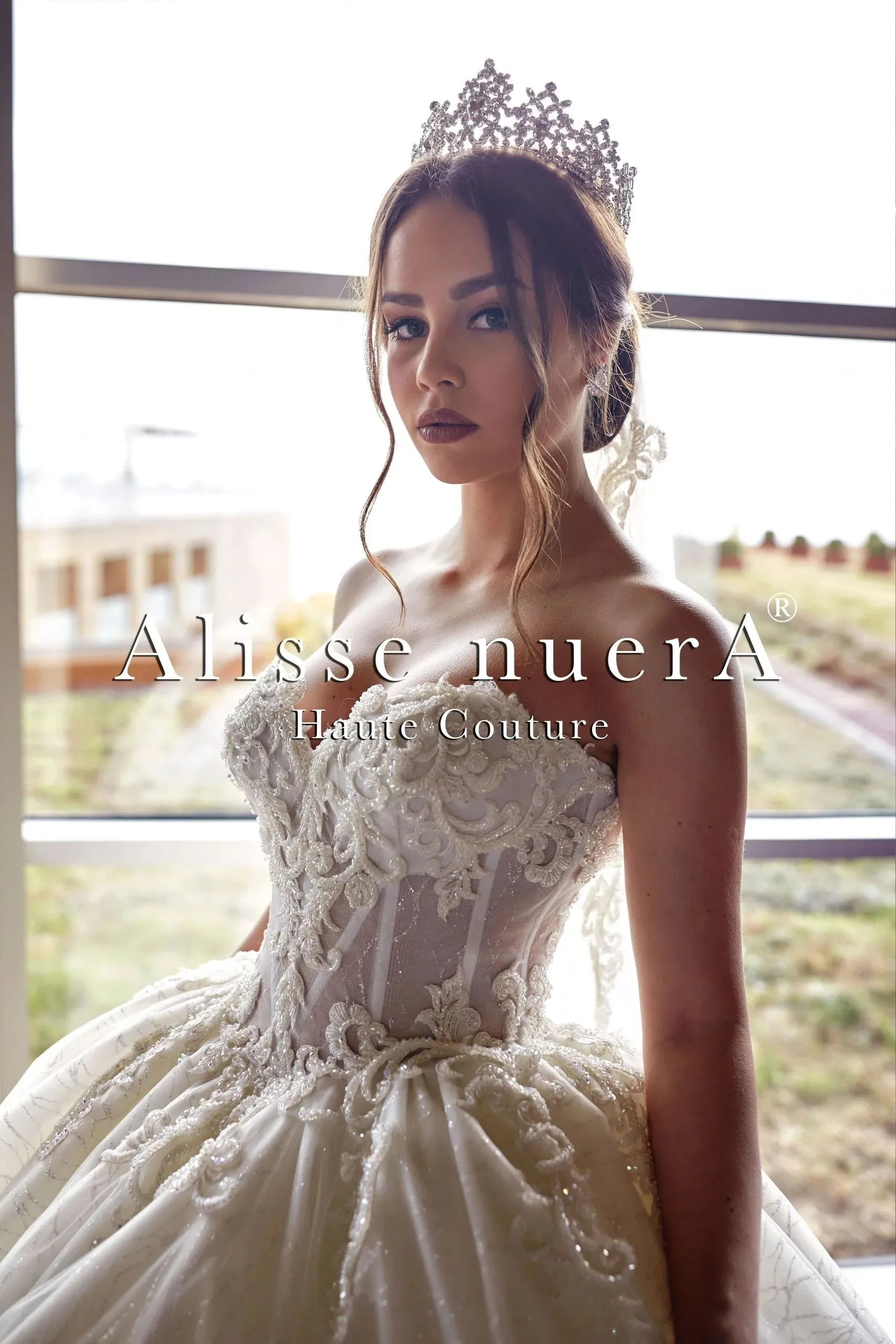 Corset Bodice Wedding Dress with Shimmering Tulle Princess Skirt