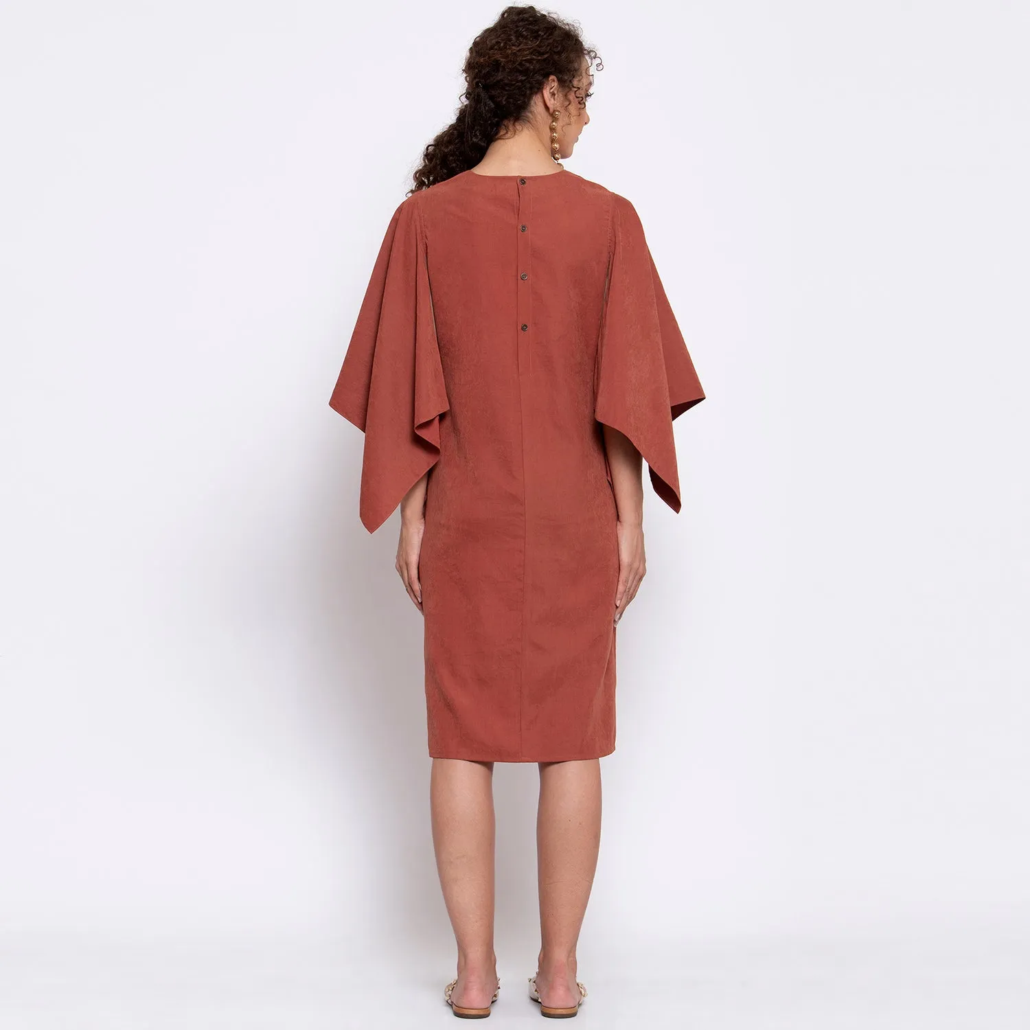 Deep Rust Dress With Hanky Sleeve
