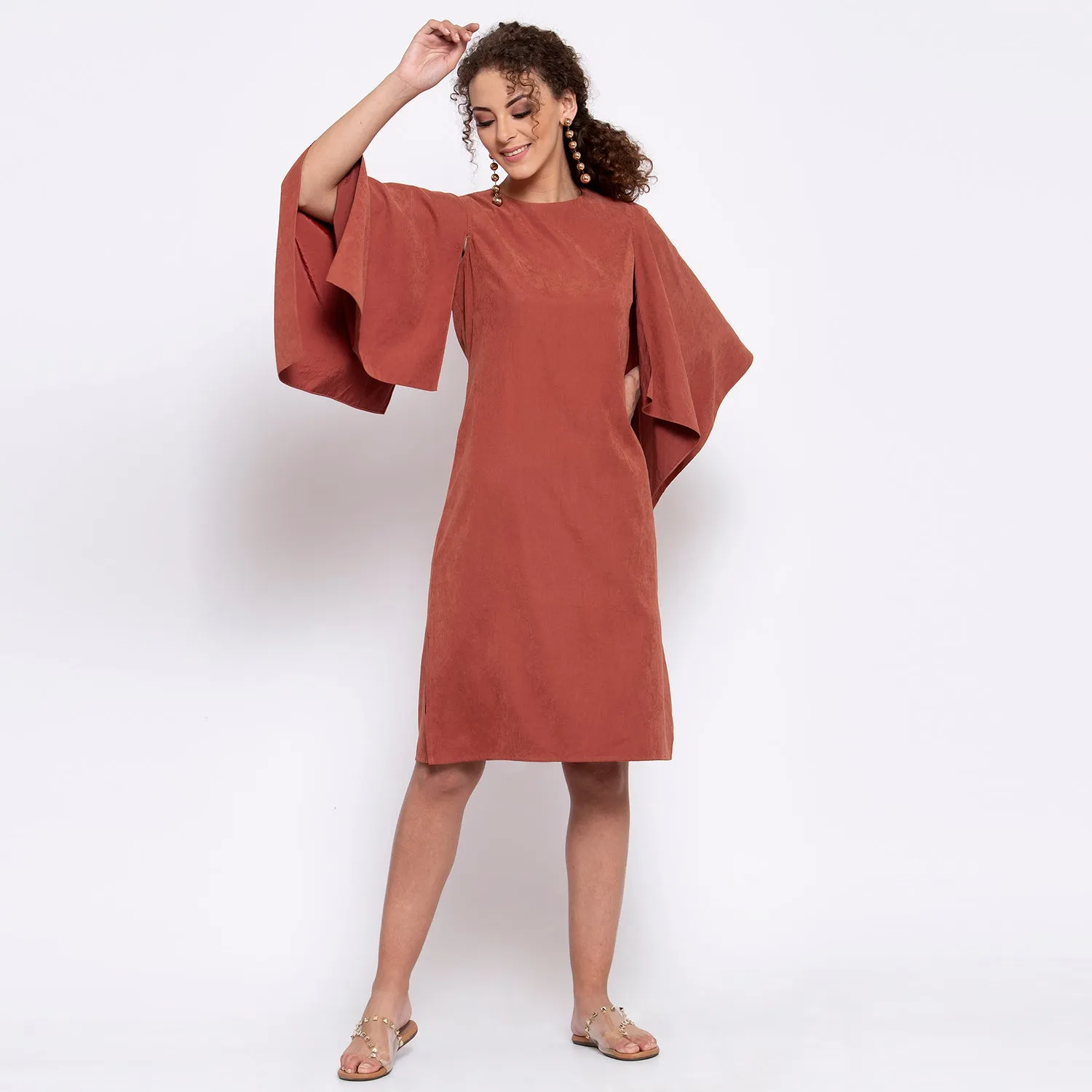 Deep Rust Dress With Hanky Sleeve