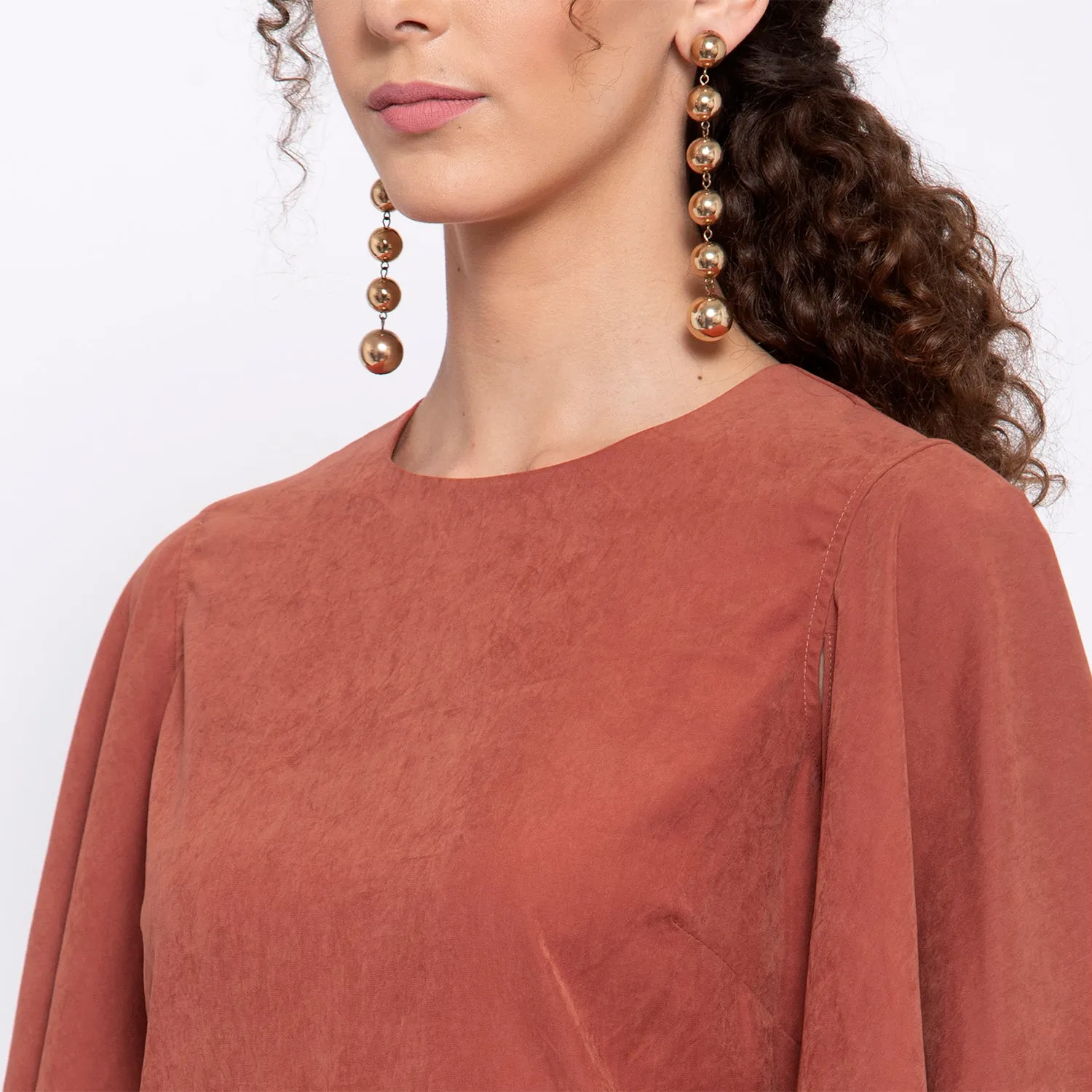Deep Rust Dress With Hanky Sleeve