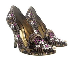Dolce & Gabbana Gold Multicolor Brocade Embellished Vintage Pumps-EU38