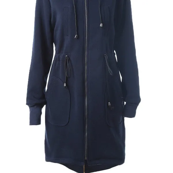 Drawstring Waist Longline Pockets Hooded Jacket