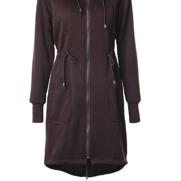 Drawstring Waist Longline Pockets Hooded Jacket