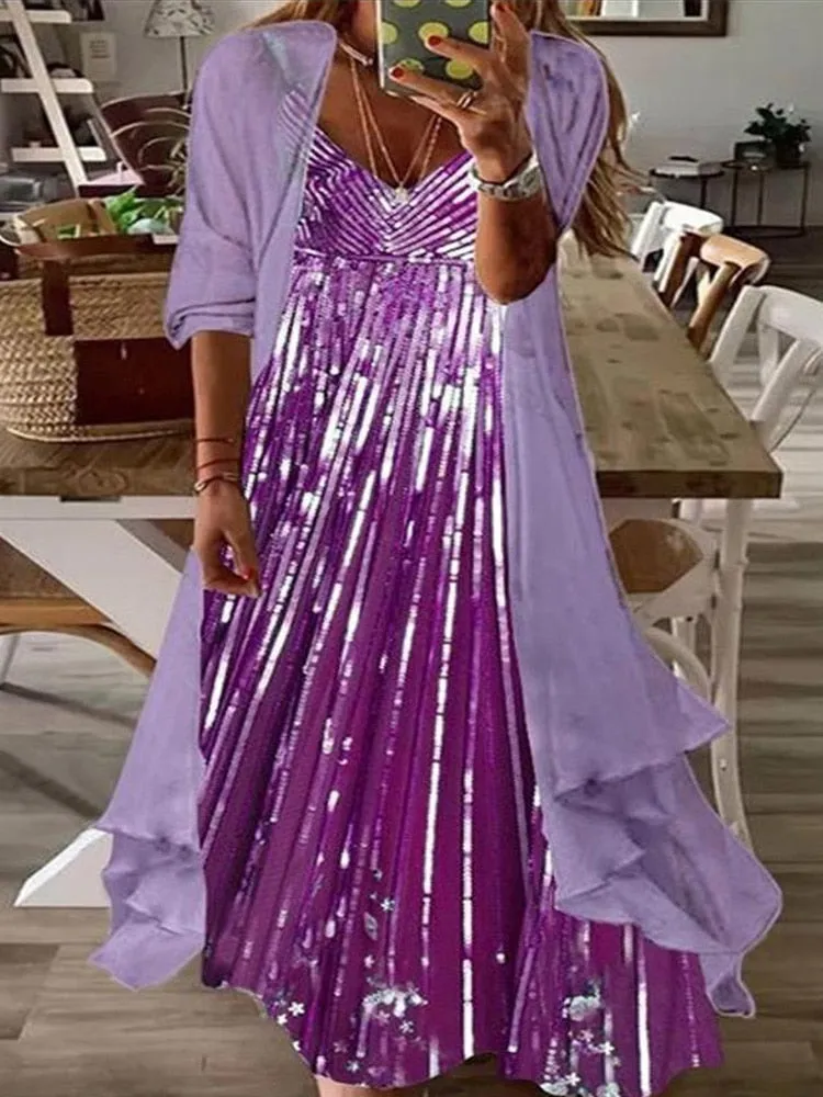 Elegant Dress Floral Print 2 Piece Sets Office Lady O-Neck Sleeveless Summer Dress   Women Mesh Transparent Coat Dress Robe
