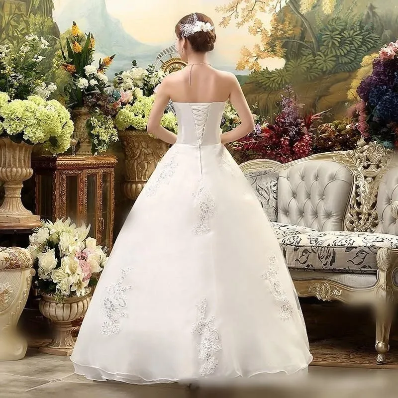 Elegant White Wedding Strapless Ball Gown Lace Up Beaded Sequined