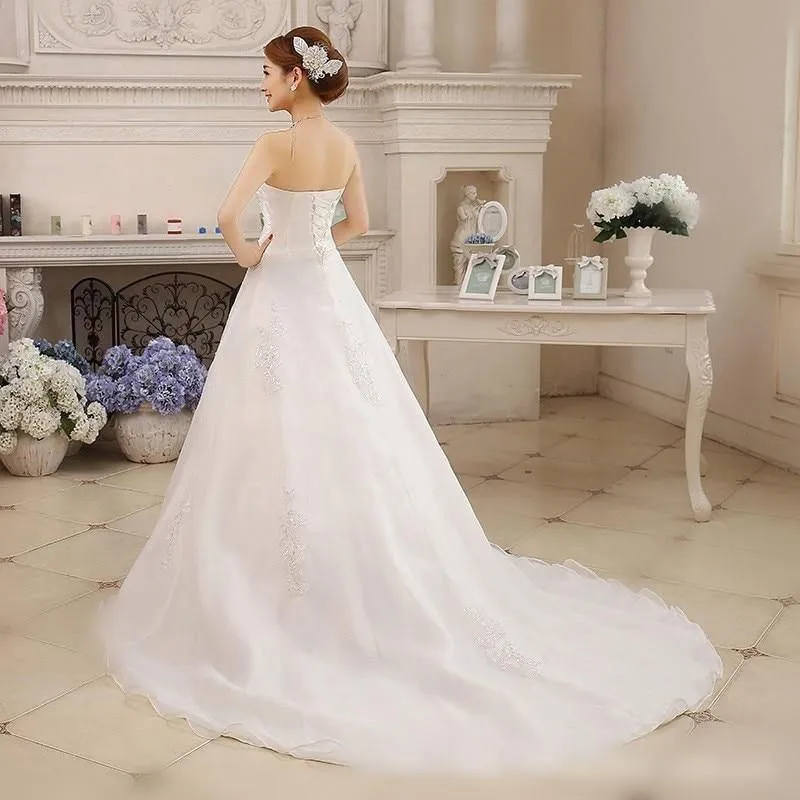 Elegant White Wedding Strapless Ball Gown Lace Up Beaded Sequined