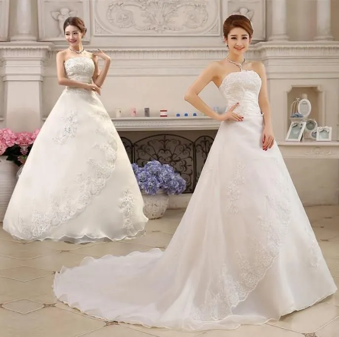 Elegant White Wedding Strapless Ball Gown Lace Up Beaded Sequined