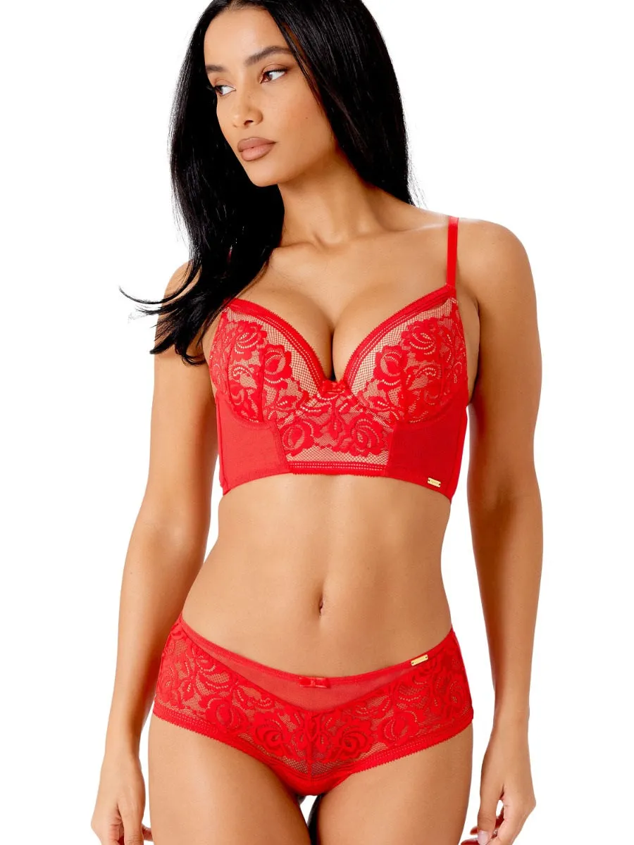 Encore Padded Longline Plunge Bra - Allure Red