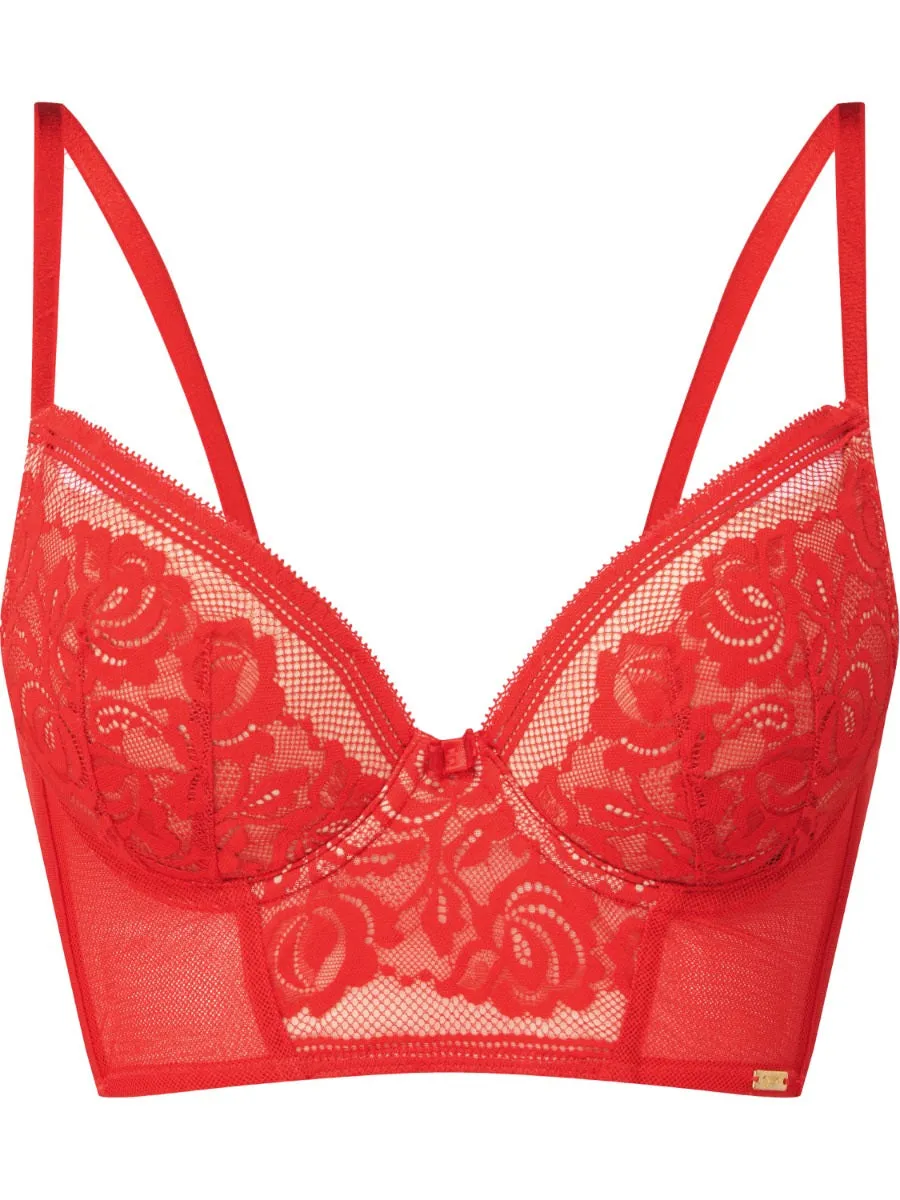 Encore Padded Longline Plunge Bra - Allure Red
