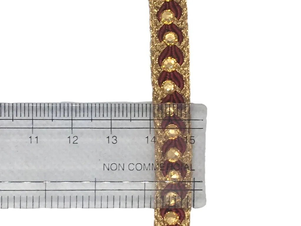 Golden Red Thread and Stone Work Embroidered Border