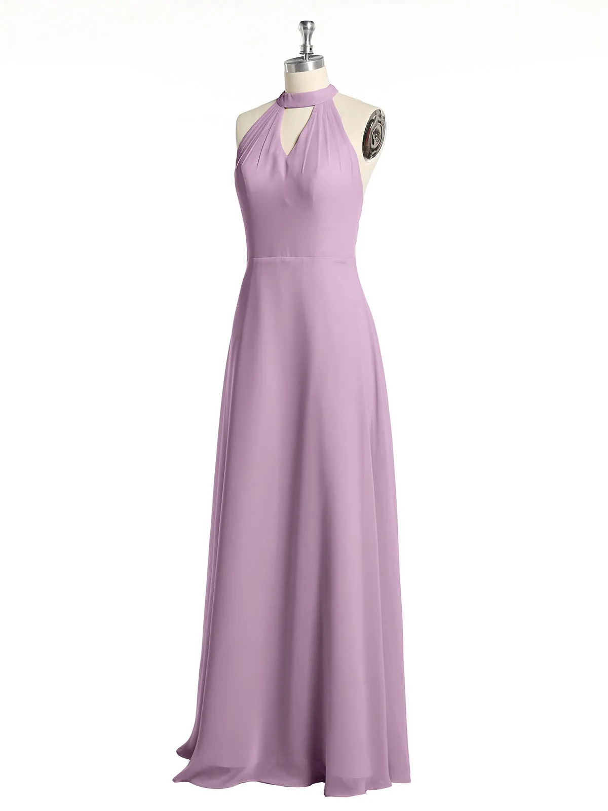 Halter Chiffon Long Bridesmaid Gowns with Low Back-Wisteria