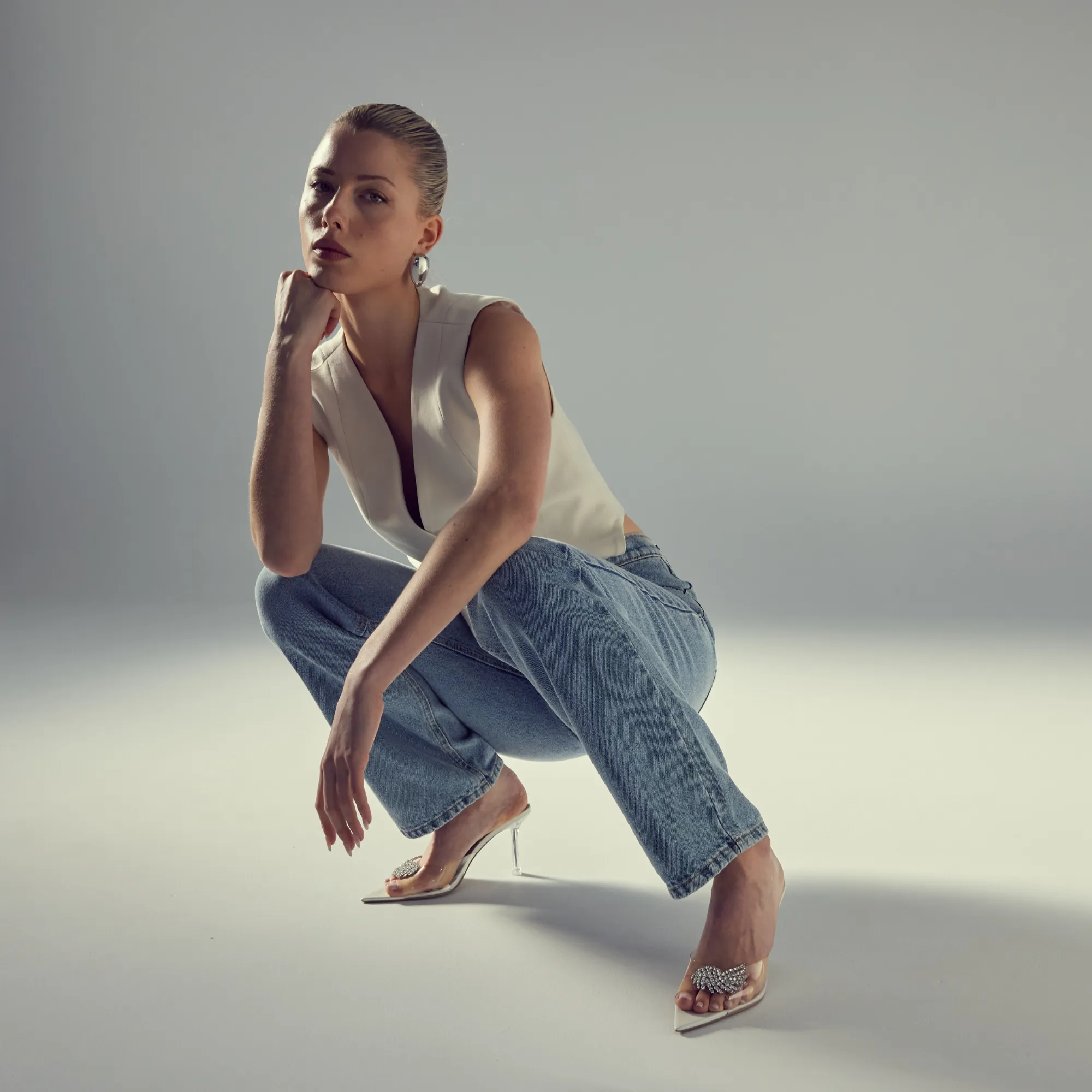 Isabella Sandal Lucite & White Leather