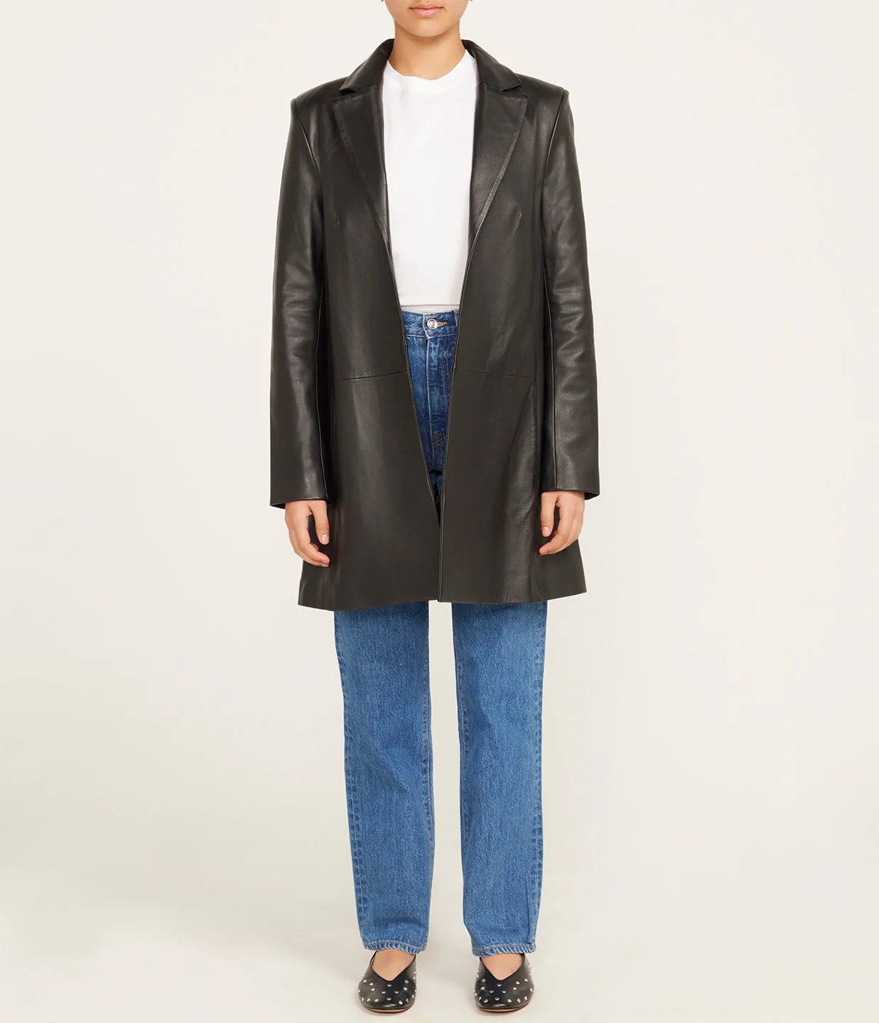 Leather Longline Jacket in Black