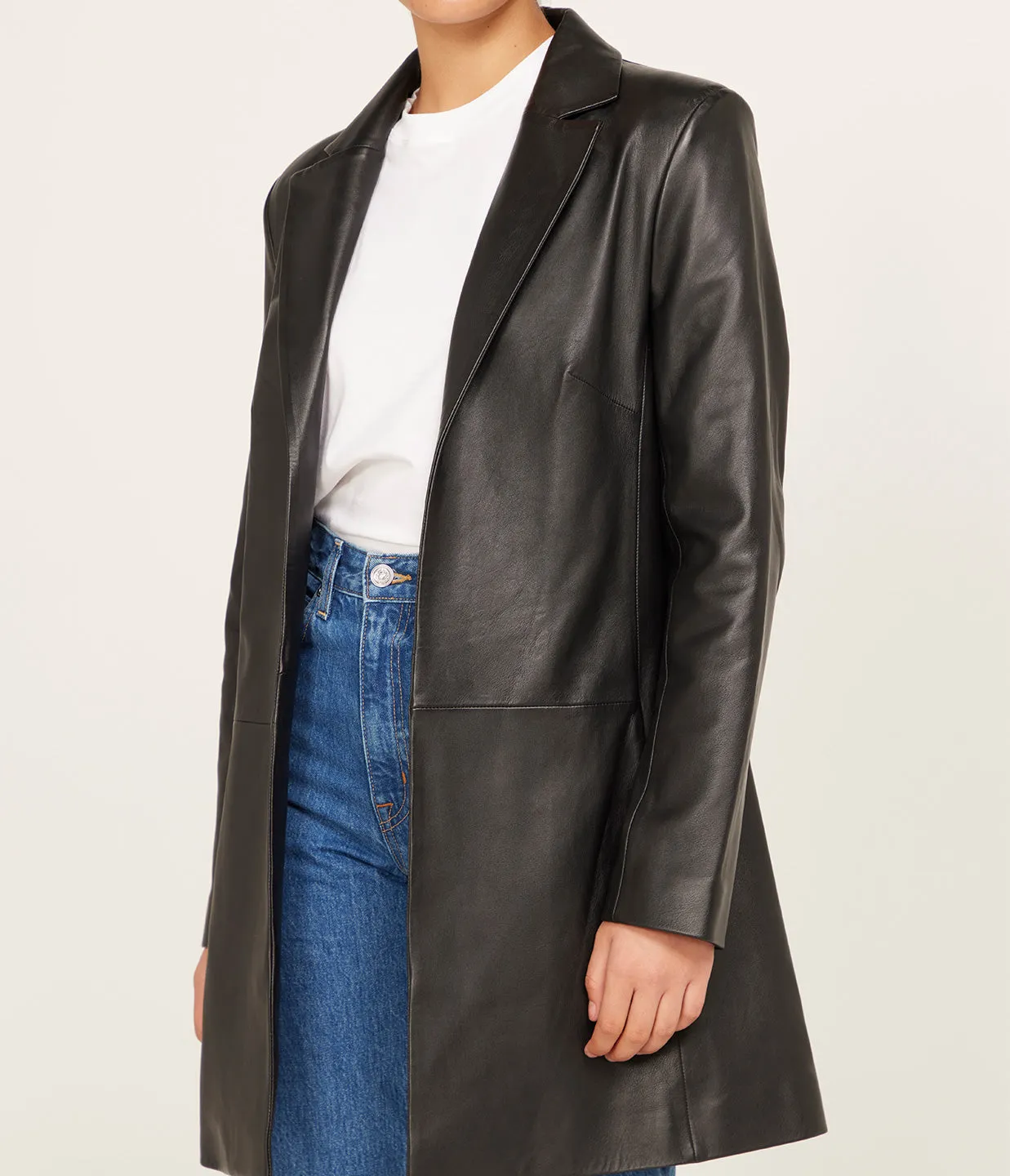 Leather Longline Jacket in Black