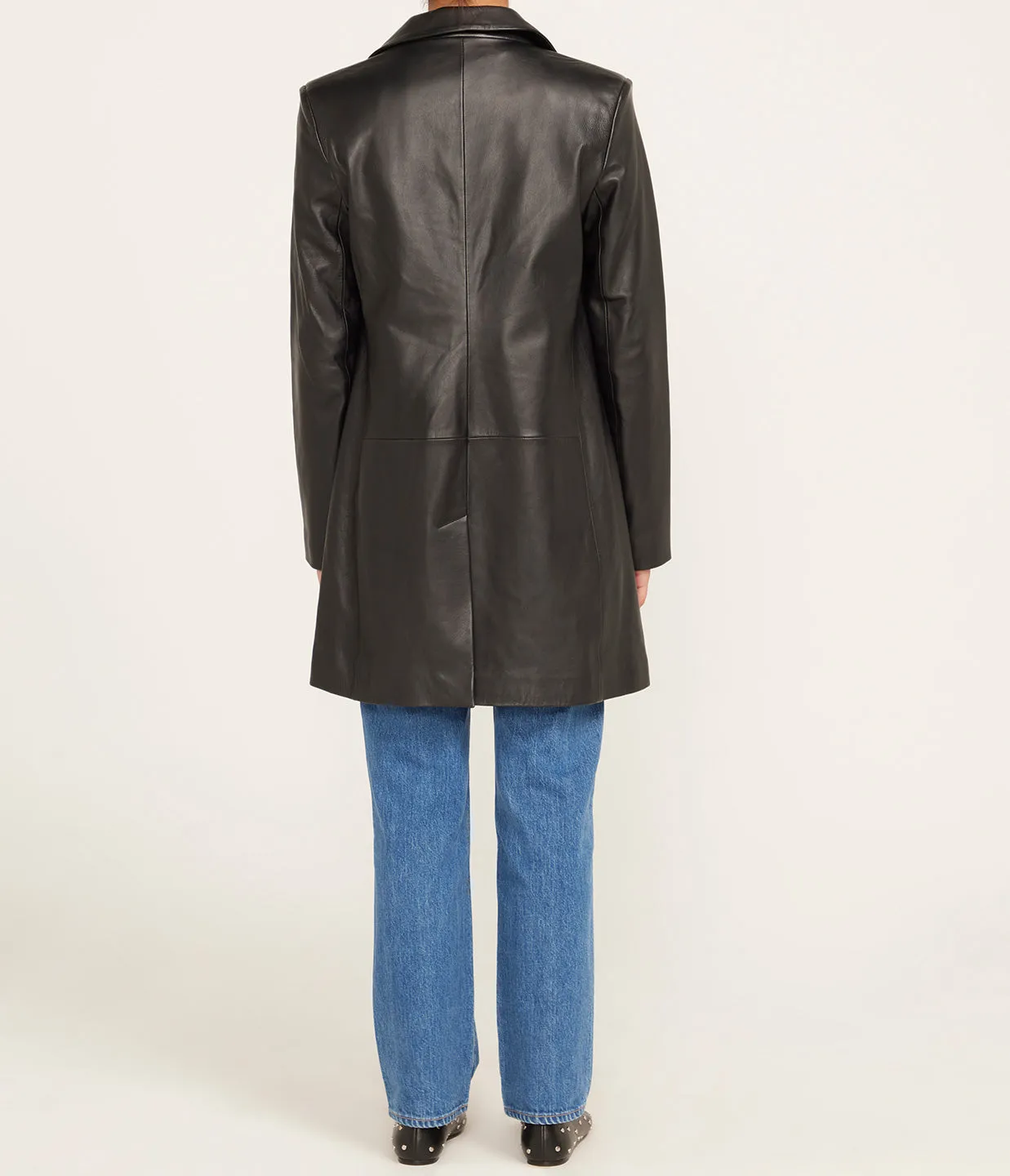 Leather Longline Jacket in Black