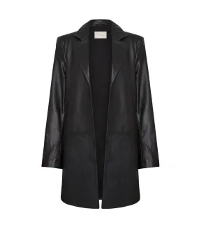 Leather Longline Jacket in Black