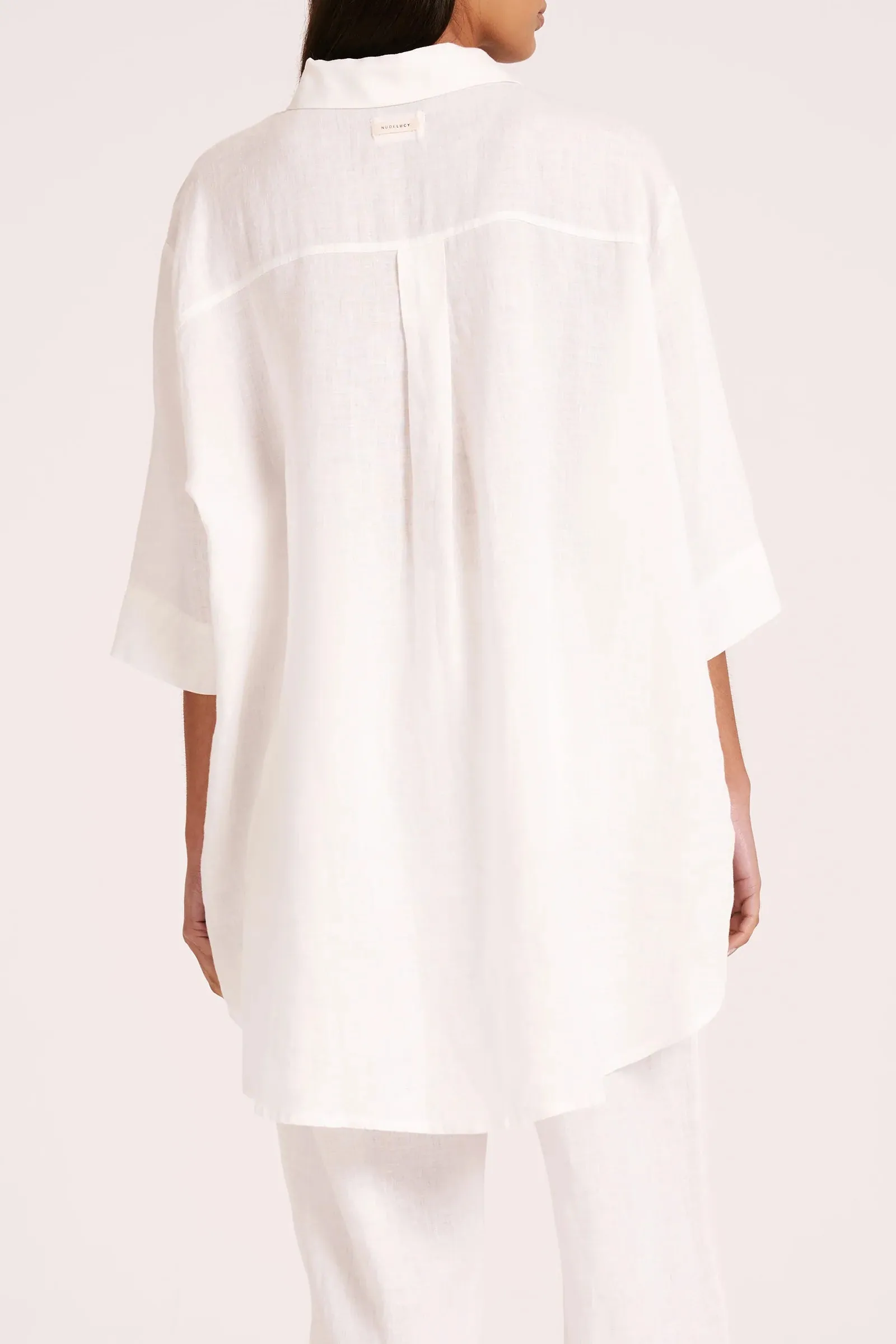 LOUNGE LINEN LONGLINE SHIRT | WHITE