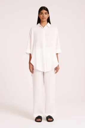 LOUNGE LINEN LONGLINE SHIRT | WHITE