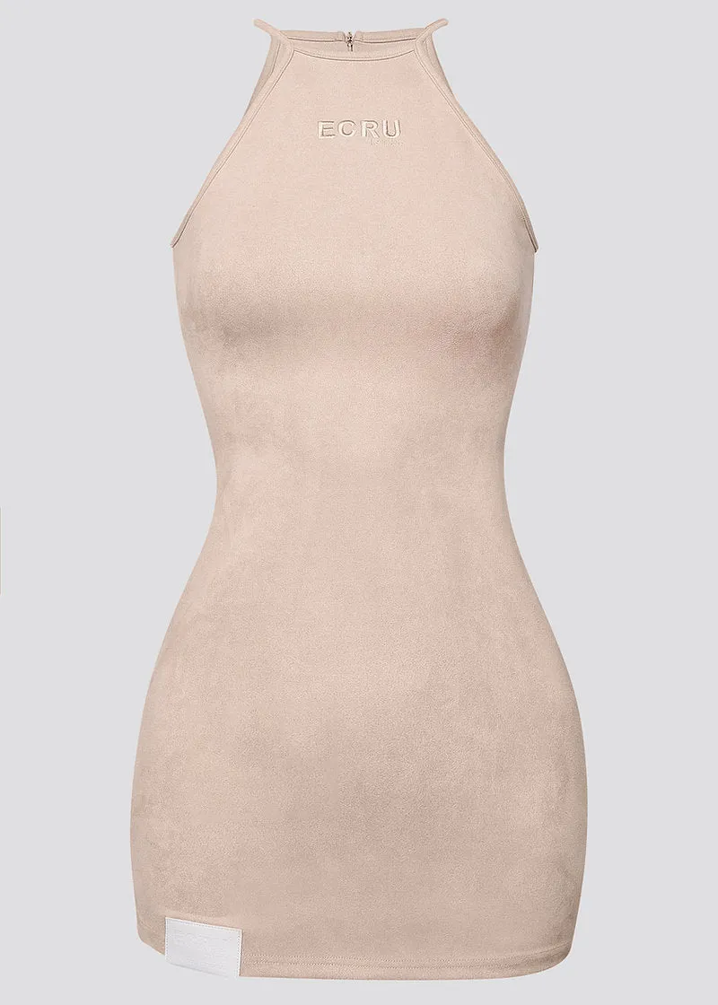 Sand Embroidered Suede Dress