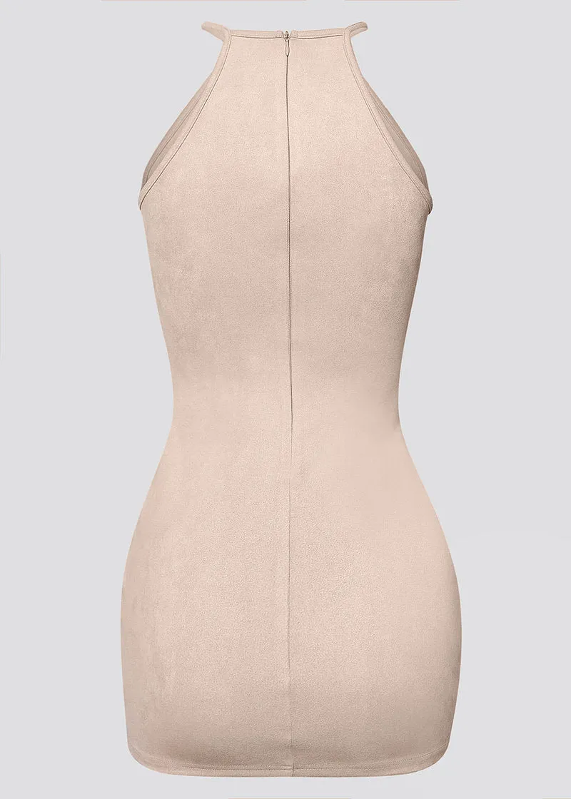 Sand Embroidered Suede Dress