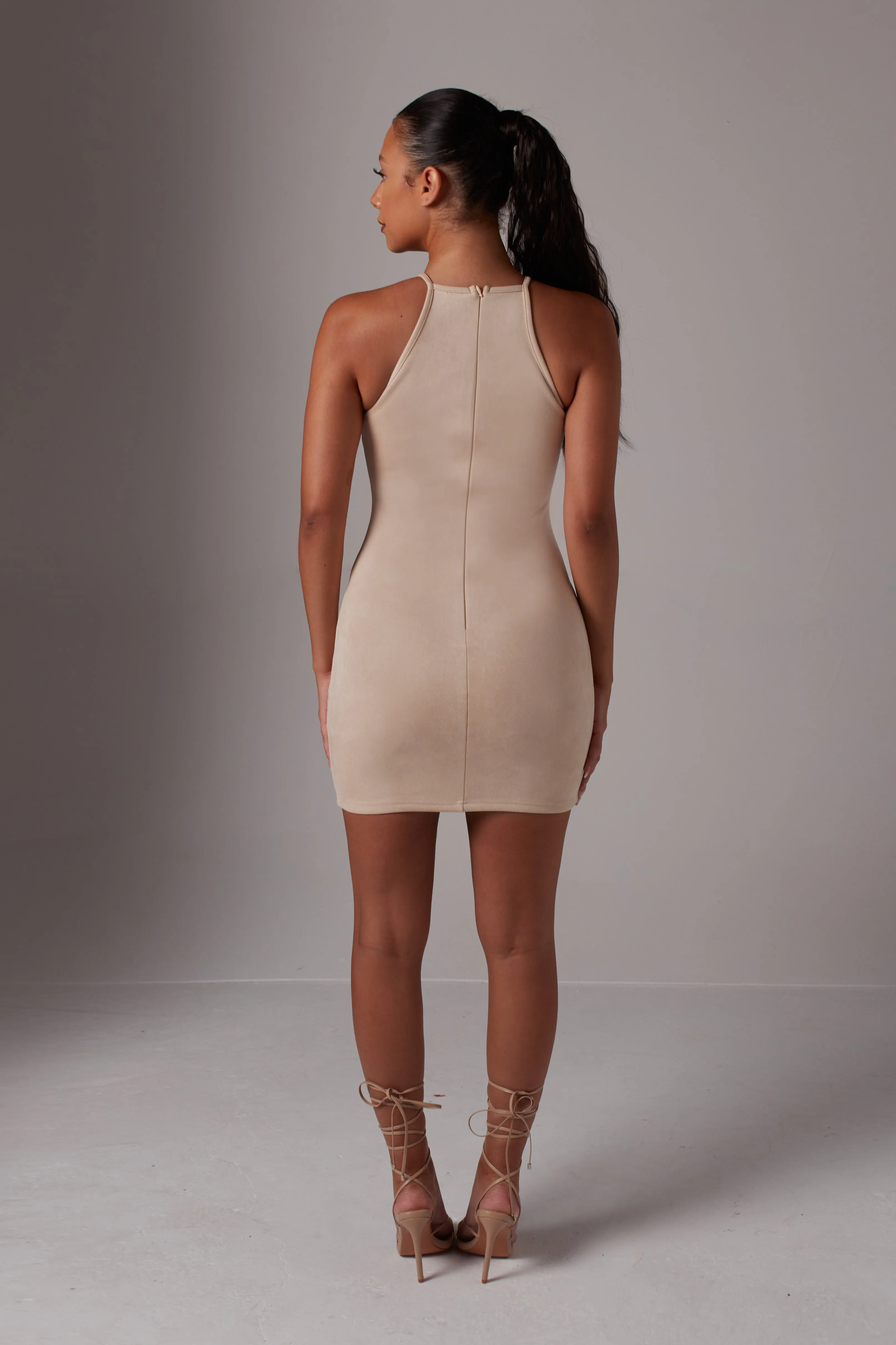 Sand Embroidered Suede Dress