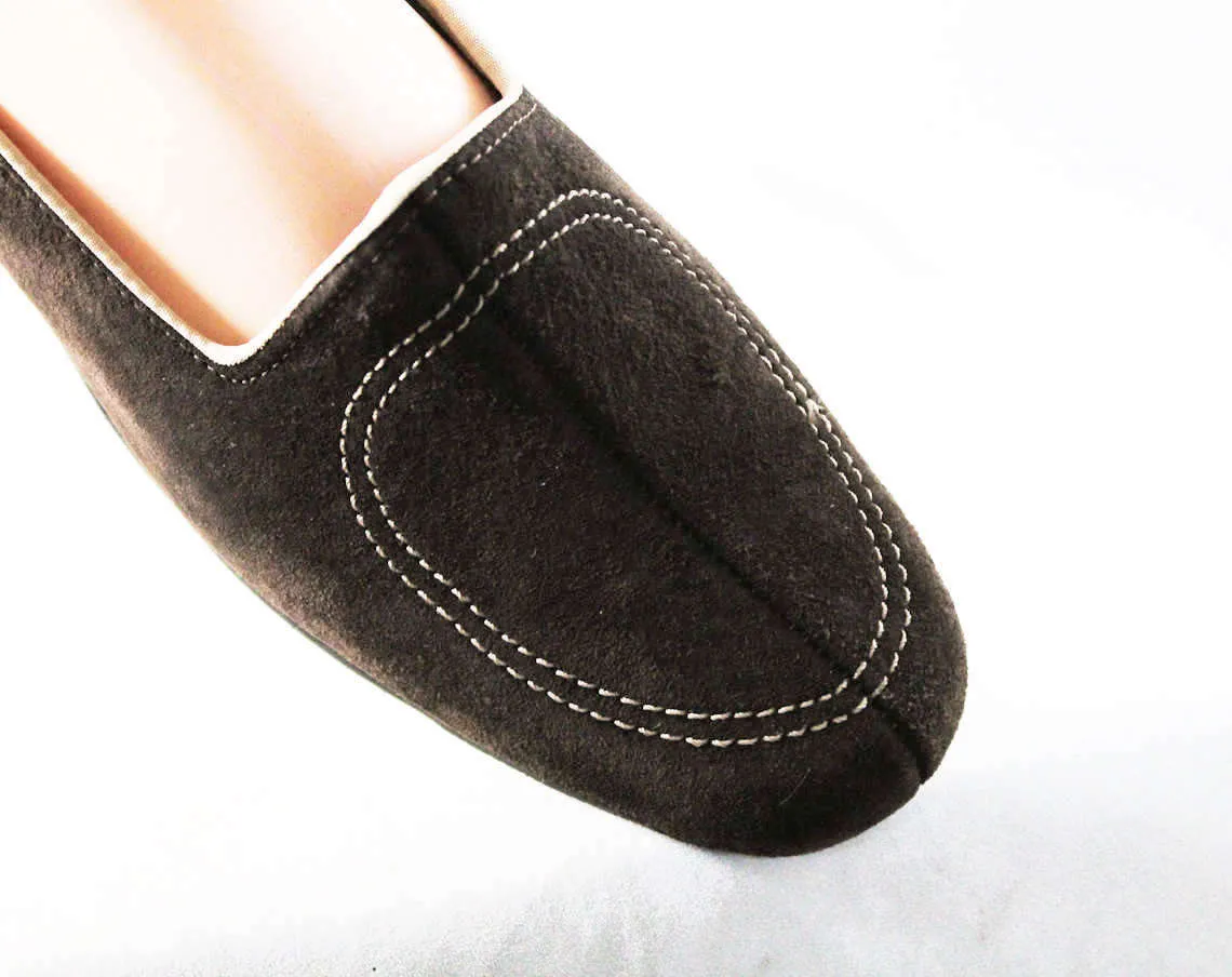 Size 10 Vintage Shoes - Brown Suede 1970s Pumps - 70s Sueded Leather Heels - Quality Sophisticated NOS - 70's Deadstock - Size 10N Narrow