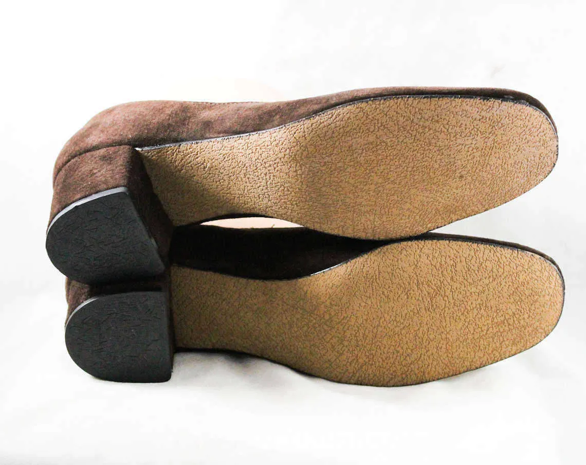 Size 10 Vintage Shoes - Brown Suede 1970s Pumps - 70s Sueded Leather Heels - Quality Sophisticated NOS - 70's Deadstock - Size 10N Narrow