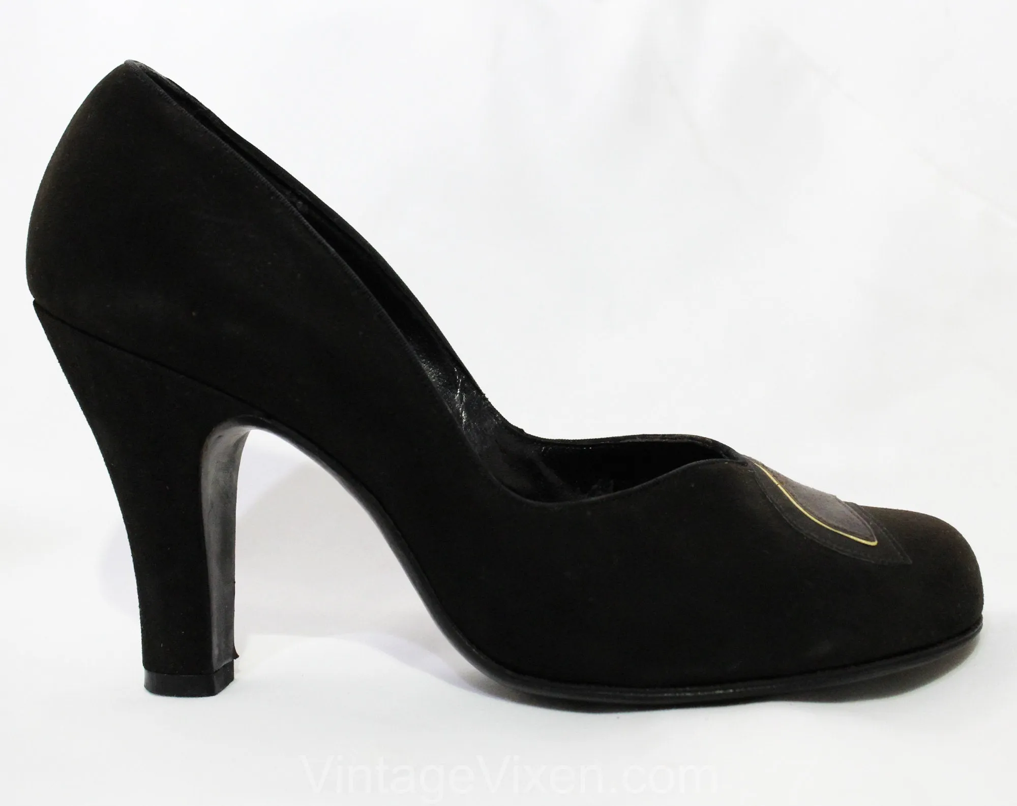 Size 5.5 1940s Gray Shoes - Two Tone 40s Charcoal Suede High Heels - 5 1/2 Pumps with Asymmetric Curves & Rounded Toes - 40's NOS Deadstock