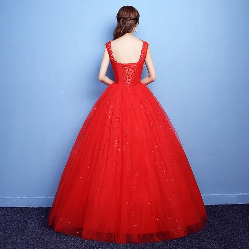 V-neck Beading Backless Sexy Wedding Dress Tulle Crystal Ball Gown