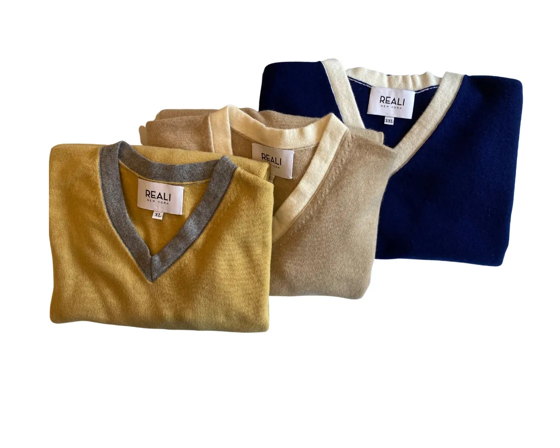 V-Neck Cashmere Pullover with Contrast Neck Trim