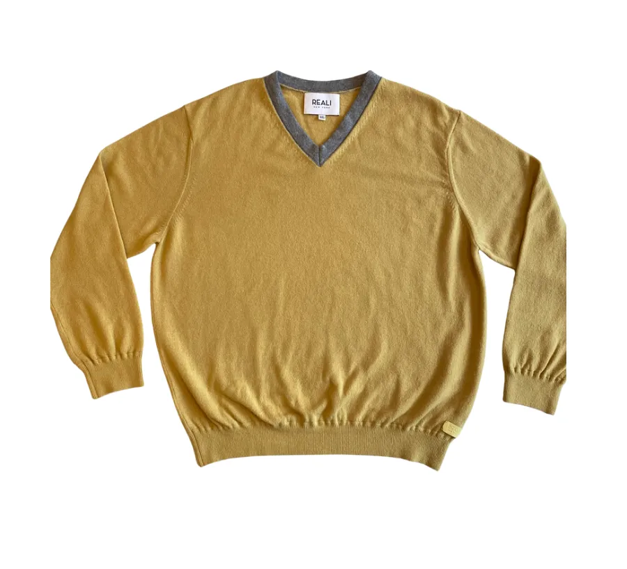 V-Neck Cashmere Pullover with Contrast Neck Trim