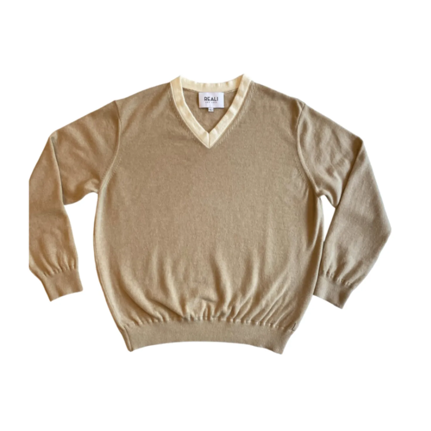 V-Neck Cashmere Pullover with Contrast Neck Trim