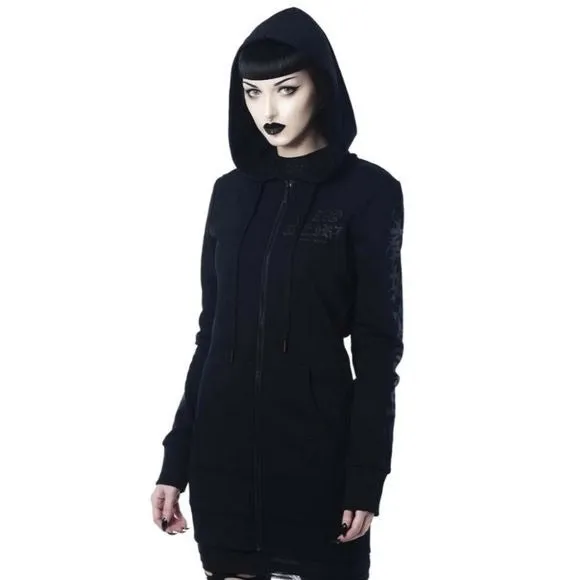 Werido Longline Hoodie | Black on Black Soft Cotton Oversized