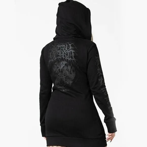 Werido Longline Hoodie | Black on Black Soft Cotton Oversized