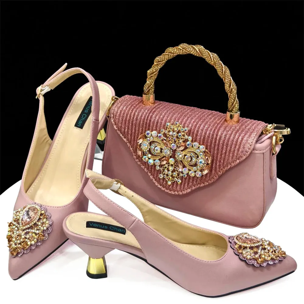 Women's Crystal Pointed High Heels Shoe Bag Set